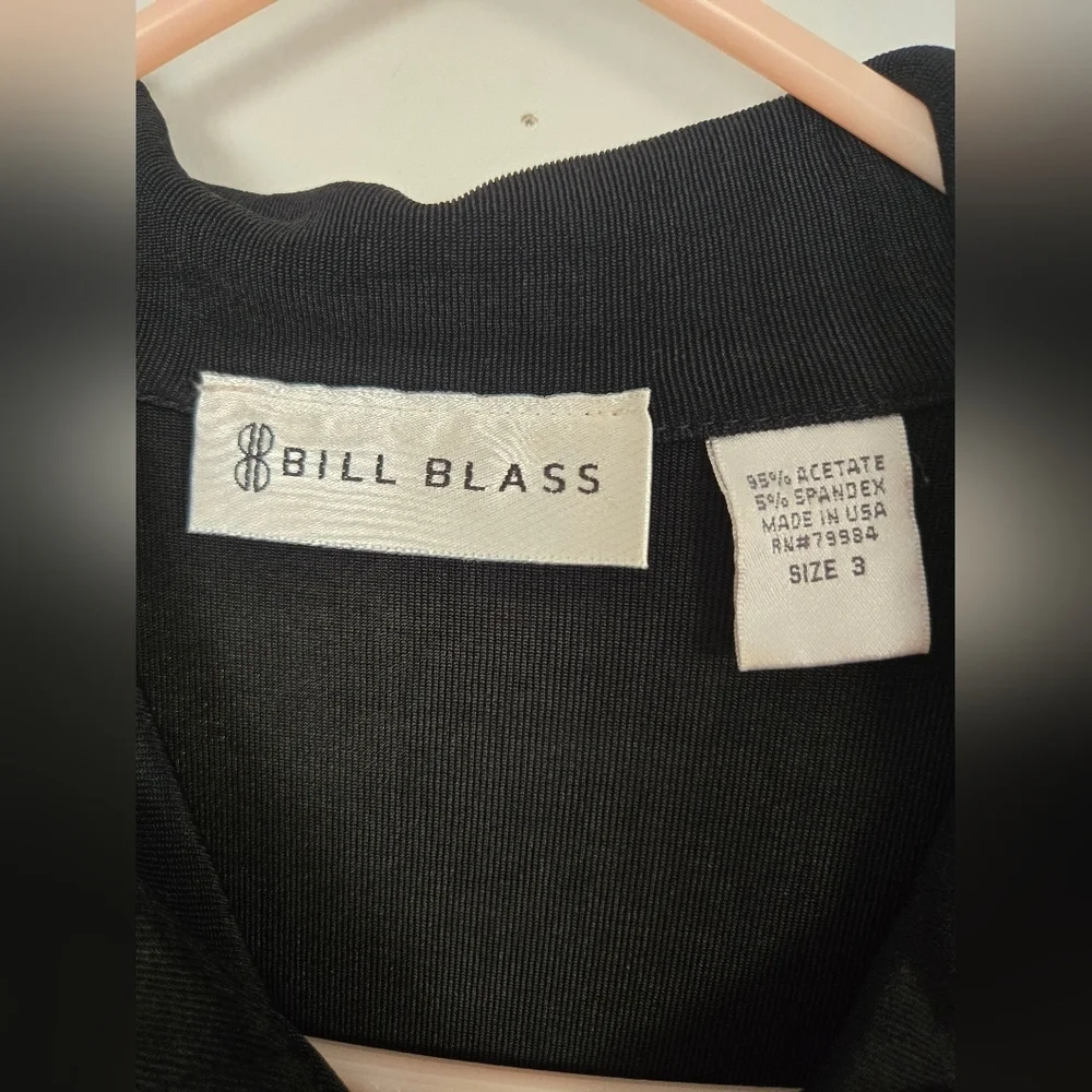 Vintage Bill Blass Women's Size 3 Black Dress Button Down Short Sleeve Collared - Picture 3 of 4